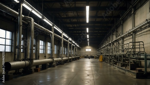 Industrial steel pipes and structures in a modern facility.