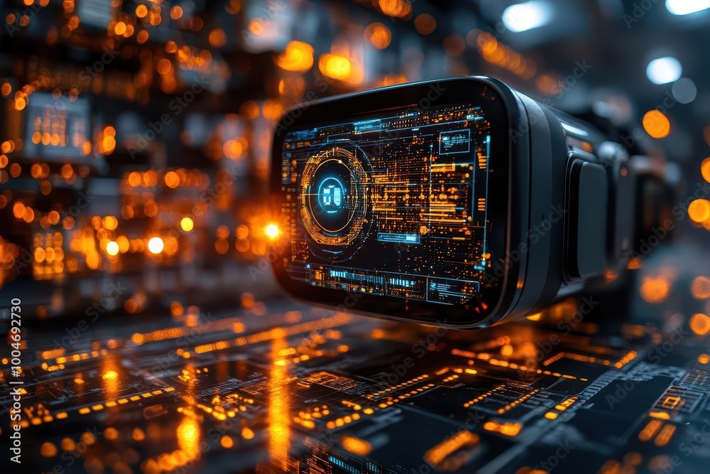 Fototapeta premium a digital transformation scene depicting the integration of technology into business featuring augmented reality overlays on physical products in action