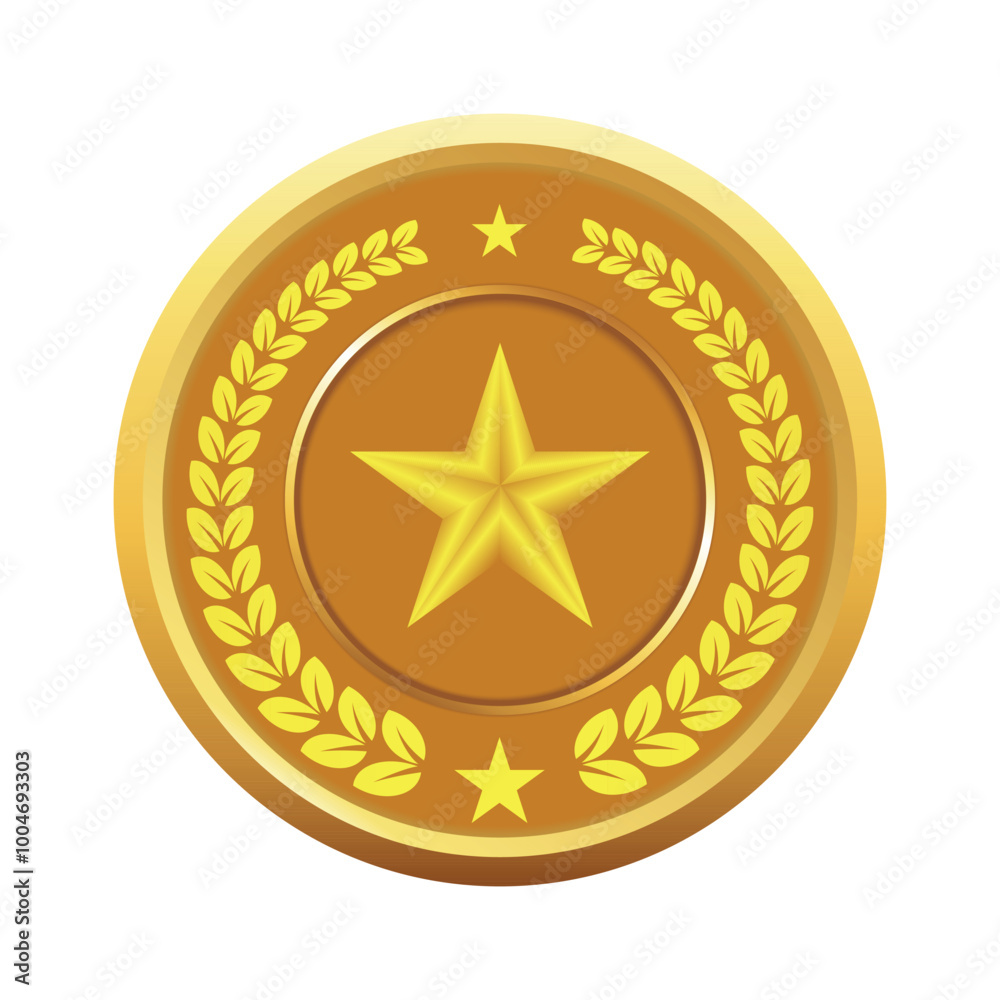 Gold medal with a star and laurel wreath design, symbolizing achievement, excellence, and victory. Perfect for awards, competitions, or recognition. Gold medal with a star and laurel wreath design, symbolizing achievement, excellence, and victory. Perfect for awards, competitions, or recognition.