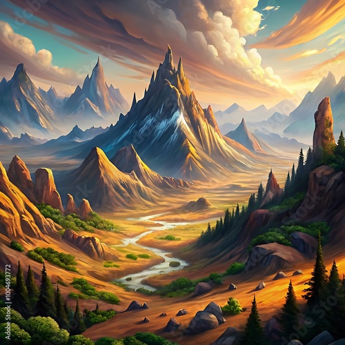 poster beautiful colorful landscape of mountain art and illustration photo