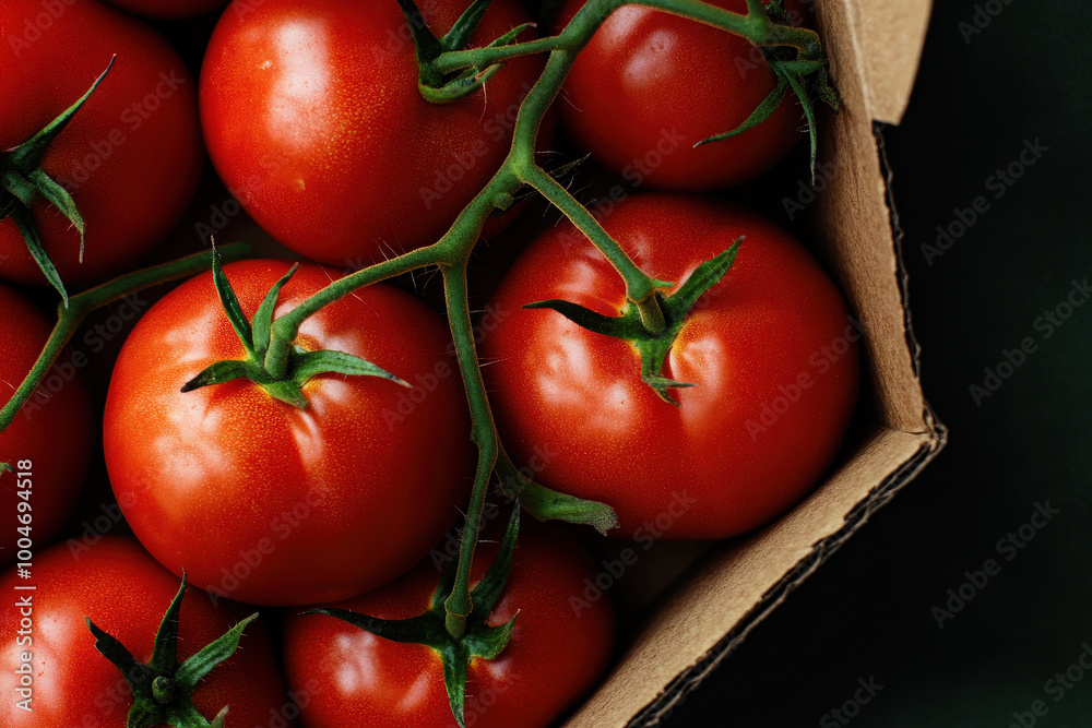 Fresh Organic Vine-Ripened Tomatoes in a Cardboard Box - Perfect for Healthy Eating Fresh Organic Vine-Ripened Tomatoes in a Cardboard Box - Perfect for Healthy Eating