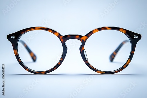 A pair of glasses with a brown frame and a black lens