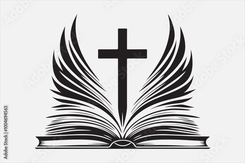 Silhouette of a holy Bible and cross