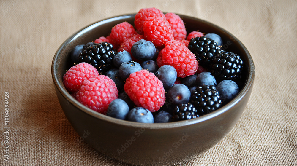 A fresh bowl of mixed berries, including blueberries, raspberries, and blackberries. A fresh bowl of mixed berries, including blueberries, raspberries, and blackberries.