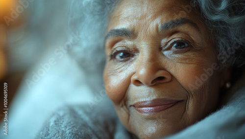 Smiling elderly woman with glasses close-up