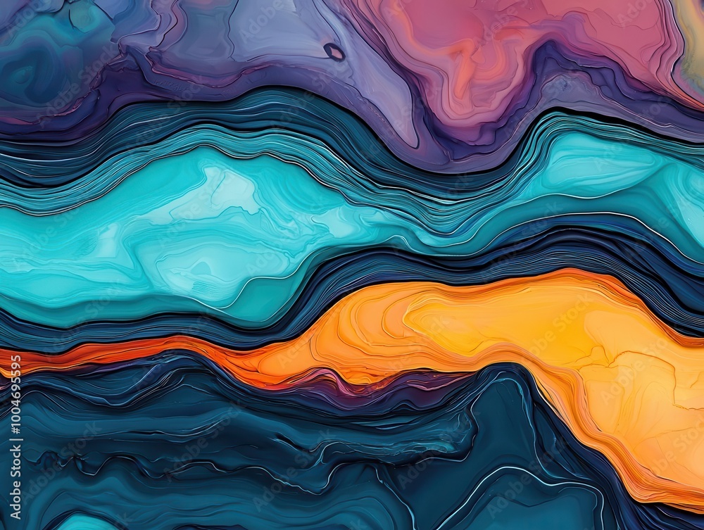 Fototapeta premium A flowing river morphing into calculus functions and curves, vibrant and organic, Nature and mathematics, Calculus in natural forms
