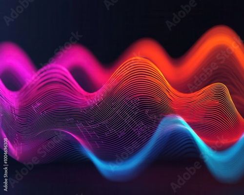 Vibrant waveforms transforming into integral and differential symbols, abstract digital art, Wave equations, Digital calculus art