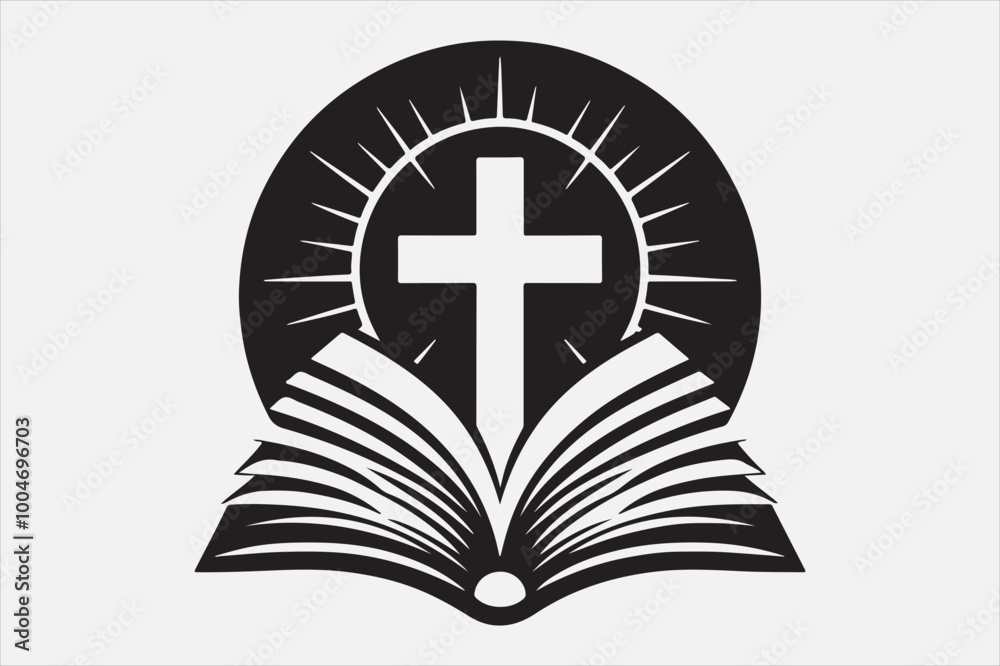 Silhouette of a holy Bible and cross