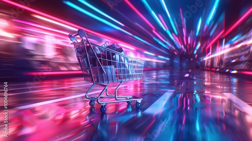 Futuristic Cyber Week Advertisement with Virtual Shopping Cart for Luxury Fashion Sales Promotion photo