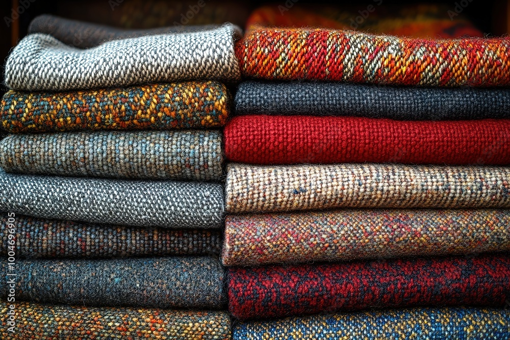A stack of colorful blankets with a variety of colors and textures A stack of colorful blankets with a variety of colors and textures