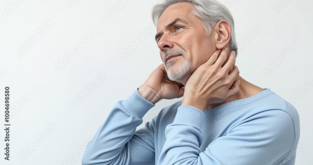 custom made wallpaper toronto digitalSenior Man Suffering from Neck Pain. He Holds his Neck, Seeking Relief from Discomfort and Tension.