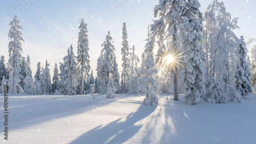 4K Snow Falling Animation Video | Winter Trees & Snow-Covered Ground
