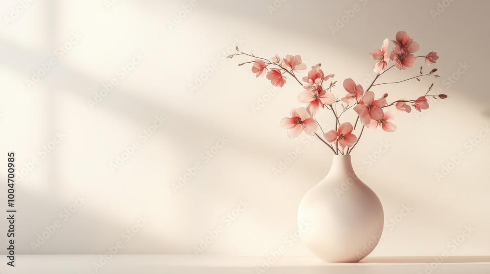 Vase with pink flowers on a light background, minimalist decor. Tranquility and elegance concept Vase with pink flowers on a light background, minimalist decor. Tranquility and elegance concept