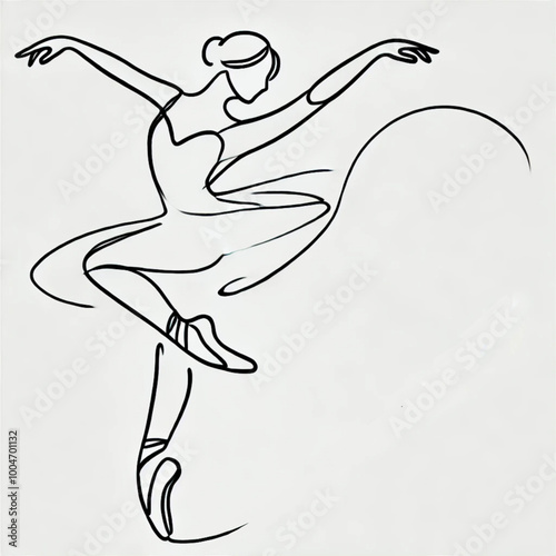 Continuous line drawing of a ballerina dancing in graceful pose, AI Generation