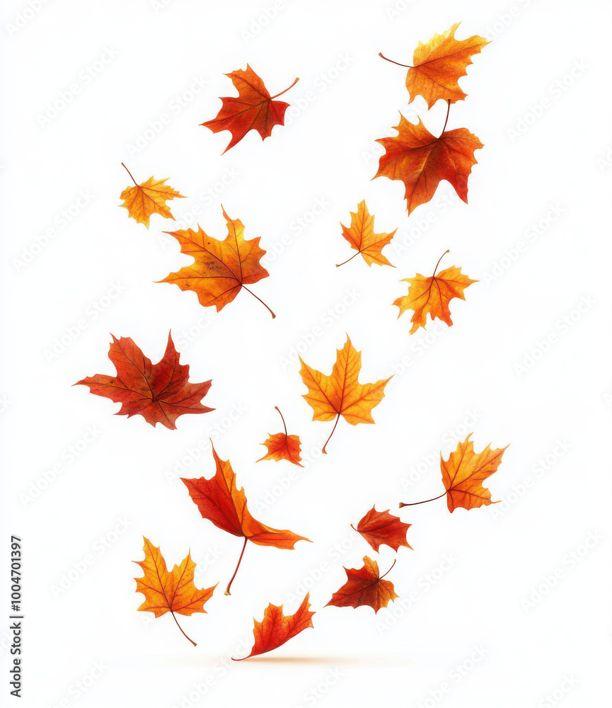 Falling autumn maple multicolored leaves cut out Falling autumn maple multicolored leaves cut out
