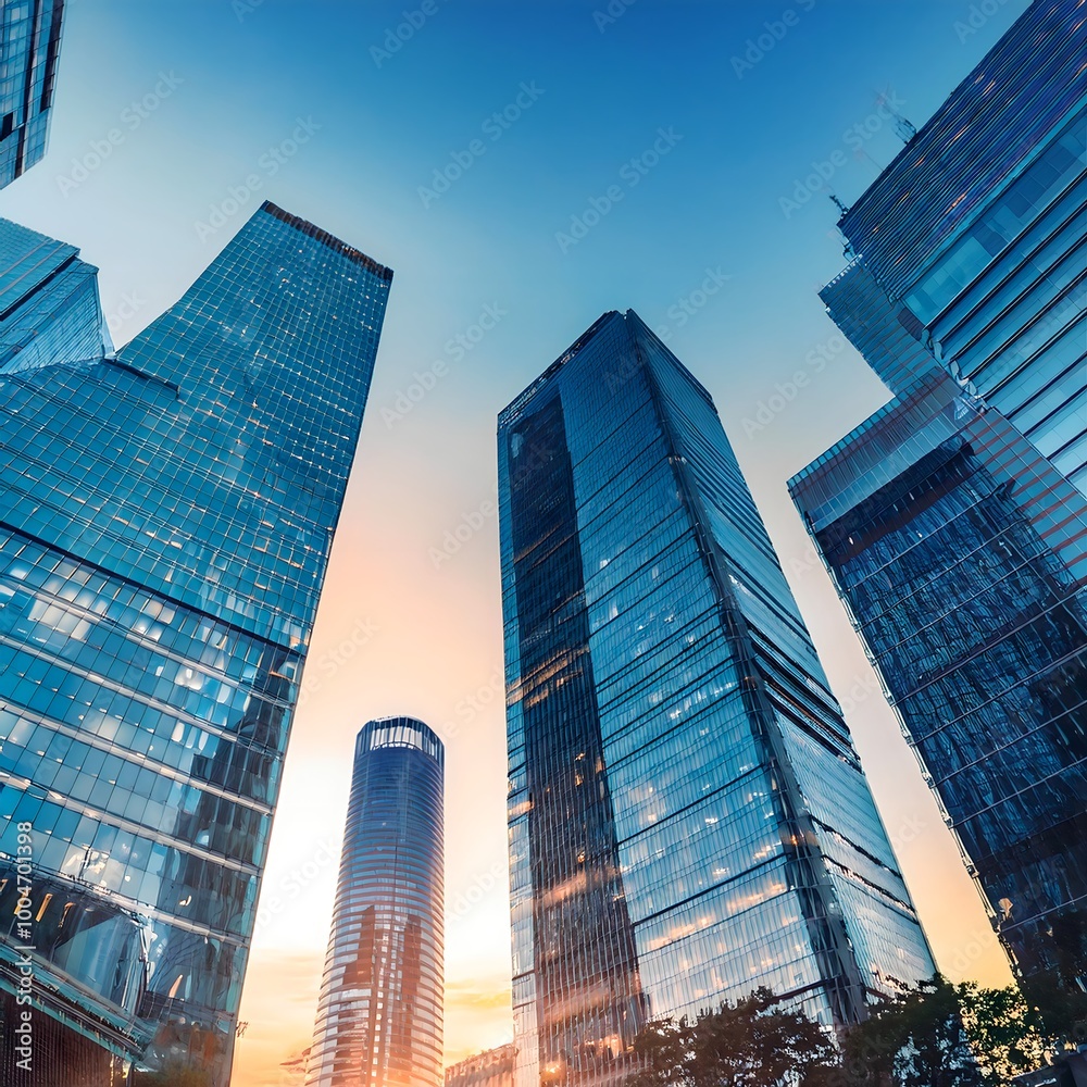 Reflective Skyscrapers and Modern Business Office Buildings, with new york city bulding Reflective Skyscrapers and Modern Business Office Buildings, with new york city bulding