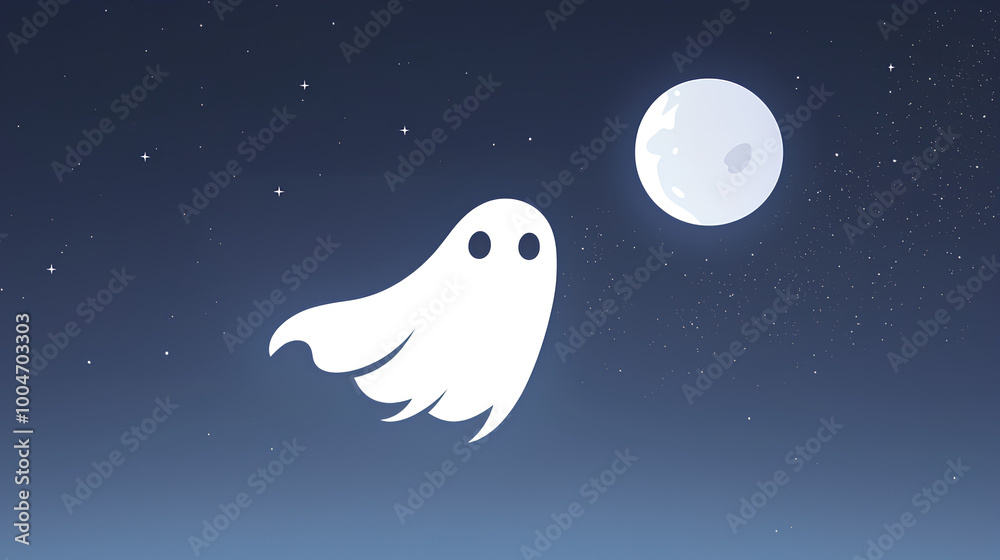 Ghost is flying in the sky above a moon Ghost is flying in the sky above a moon