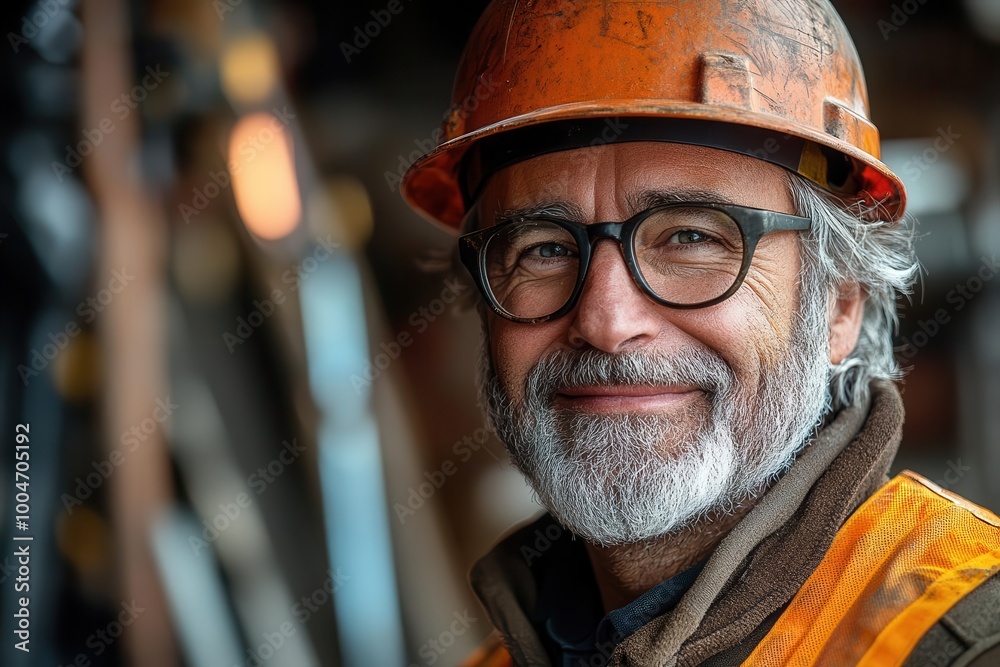a seasoned construction worker wearing a hard hat and work vest smiling confidently onsite embodying strength and experience in the field a seasoned construction worker wearing a hard hat and work vest smiling confidently onsite embodying strength and experience in the field