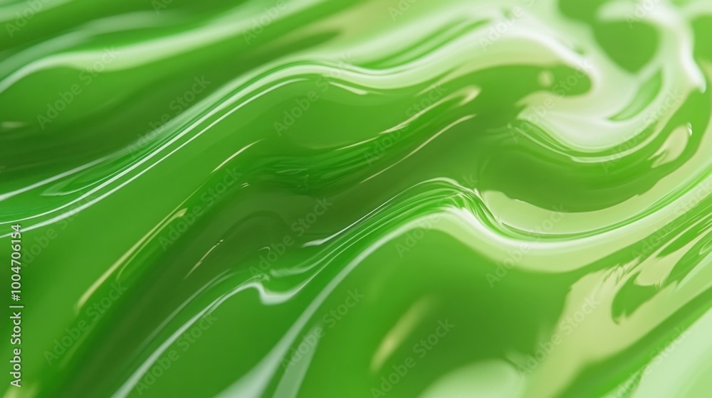 A vibrant green gel-like surface exhibits smooth, flowing waves that reflect light artistically, creating a dynamic visual effect in a close-up view A vibrant green gel-like surface exhibits smooth, flowing waves that reflect light artistically, creating a dynamic visual effect in a close-up view