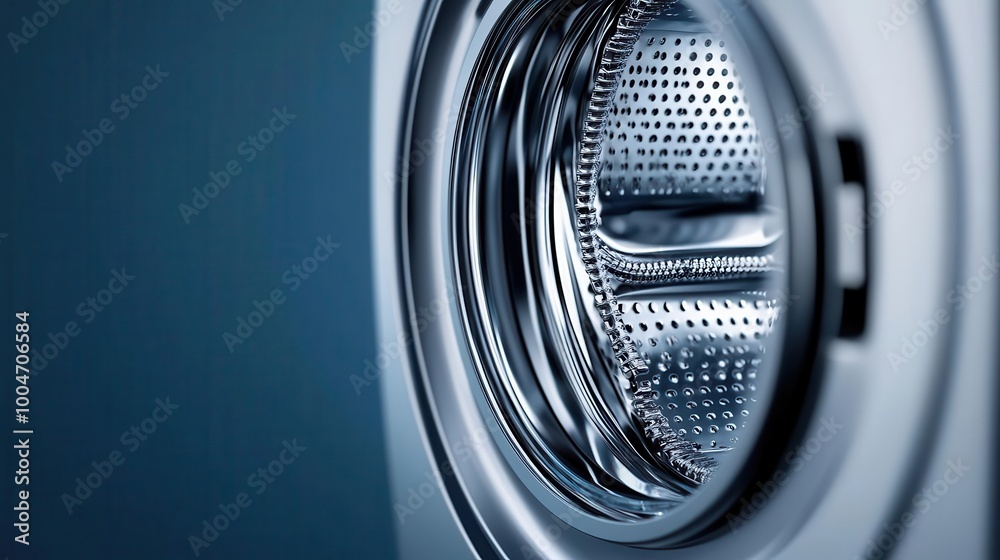 Close-up of washing machine motor with drive belt Concept of washing machine motor repair