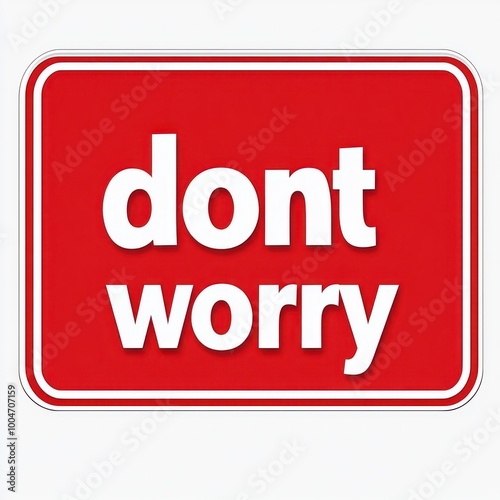 A bold red sign features white text that says “dont worry,” conveying a message of reassurance