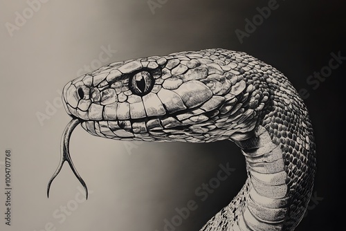 close-up of a snake's head with detailed scales and eye photo