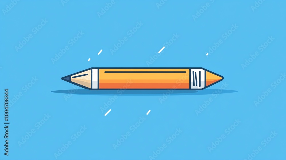 Fototapeta premium Yellow pencil with black tip and eraser on blue background.