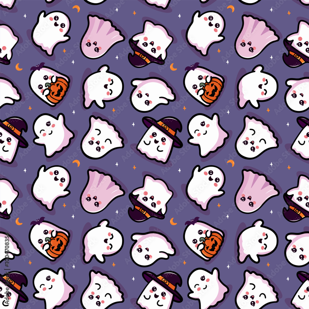 Fototapeta premium Halloween patterns ghosts bat stars flat design for fabric packaging stationery