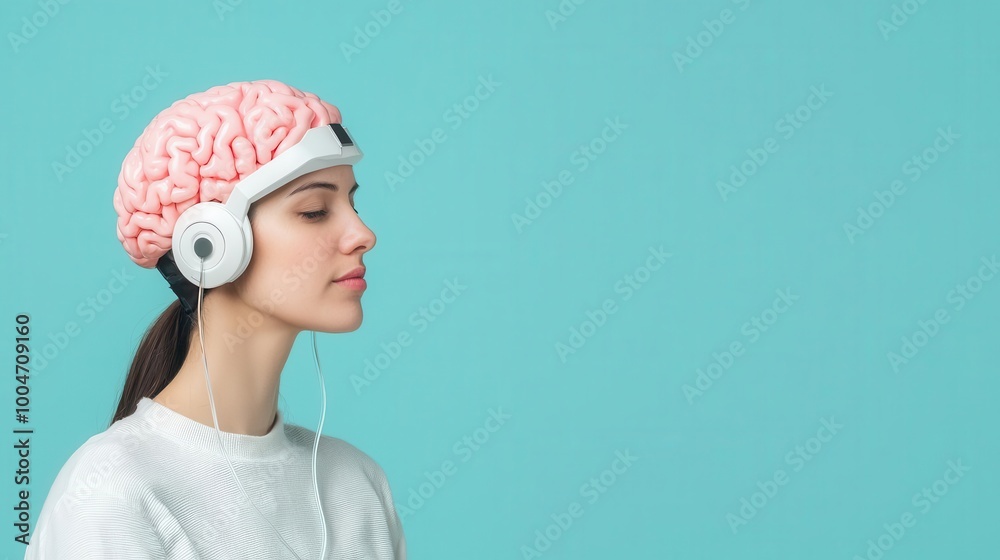 Parietal lobe psychophysics neural oscillation neurofeedback and hippocampus futuristic headgear on woman connected to neural scanning machine Parietal lobe psychophysics neural oscillation neurofeedback and hippocampus futuristic headgear on woman connected to neural scanning machine
