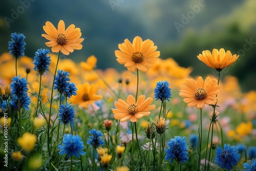 a stunning field of flowers with colorful petals caught in a gentle breeze creating a sense of beauty and serenity in nature