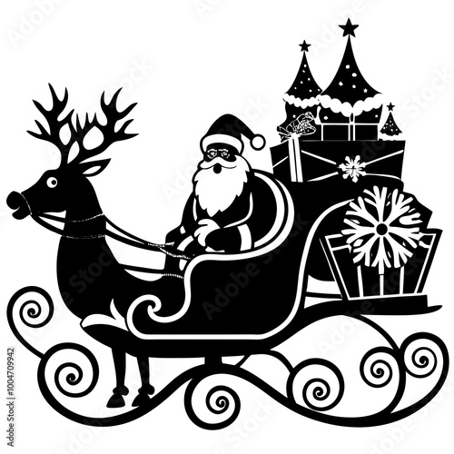 Santa sleigh silhouette vector, sleigh vector,  sleigh silhouette vector,