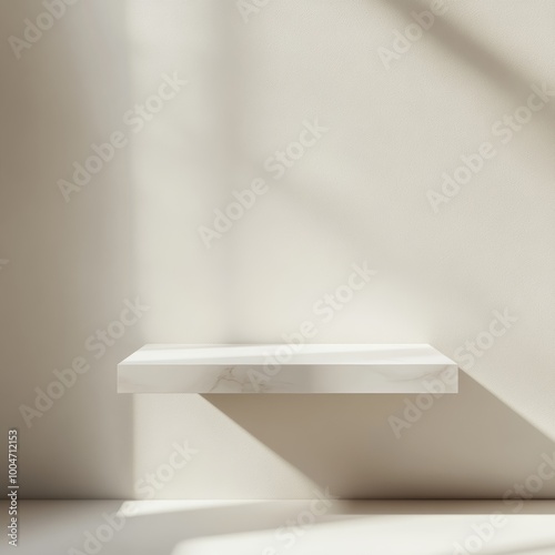 Wallpaper Mural A polished, glossy white shelf floating in a minimalist space with soft shadows and no additional objects Torontodigital.ca