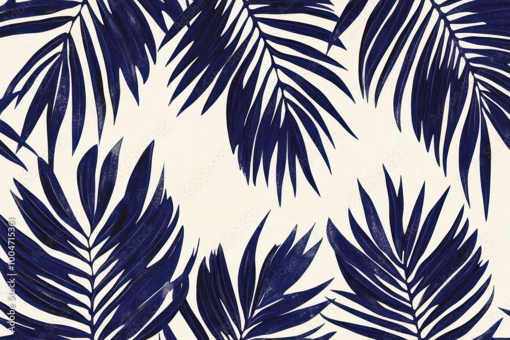 Indigo blue palm leaves, a flat fabric pattern design Generative AI Indigo blue palm leaves, a flat fabric pattern design Generative AI