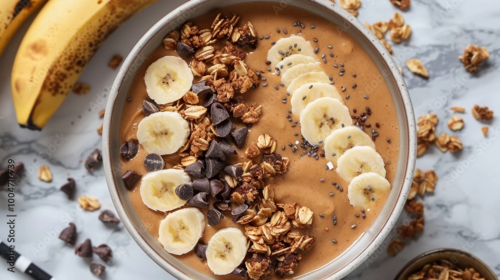 Chocolate Banana Smoothie Bowl with Toppings