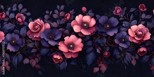 Wallpaper Mural Gothic Floral Pattern with Decaying Petals and Skeletal Leaves in Muted Gray and Black Tones, Perfect for Dark Aesthetic Designs, Backgrounds, and Art Projects Torontodigital.ca