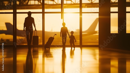 family traveling together at the airport