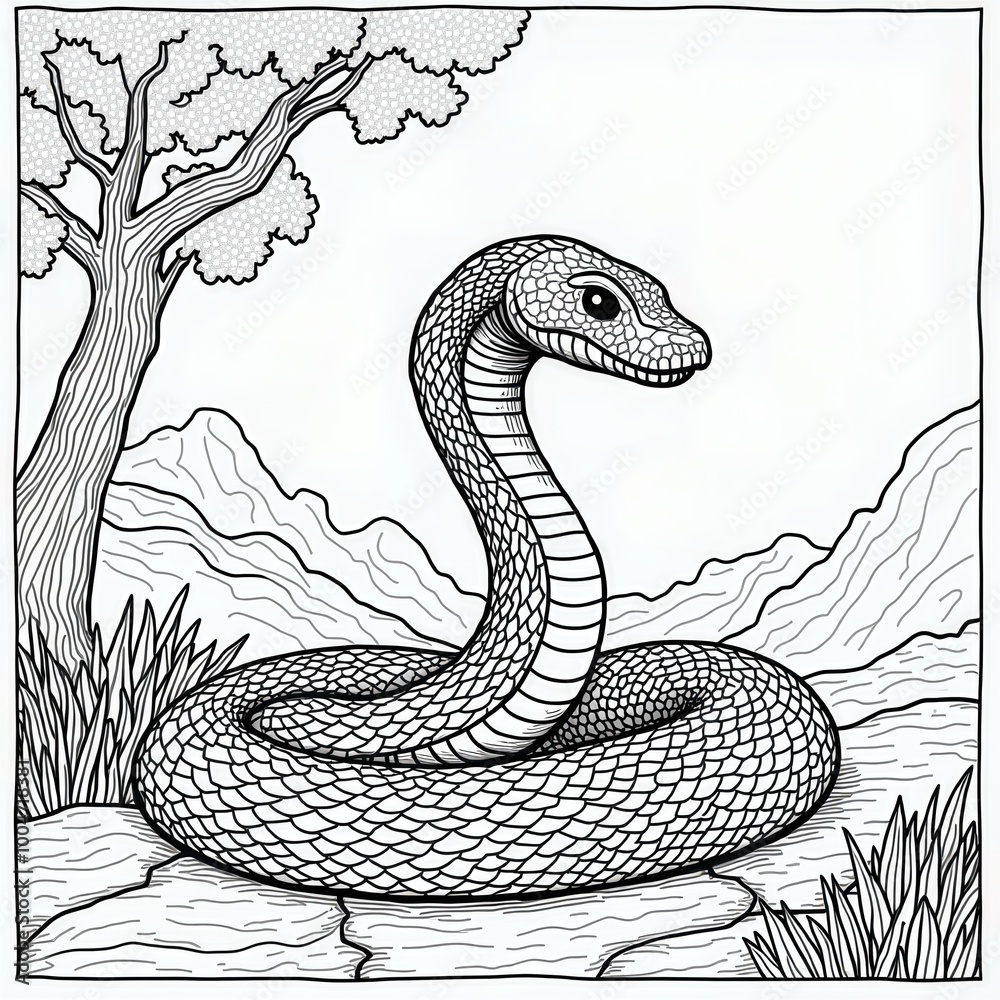 Obraz premium Detailed Snake Coloring Page
