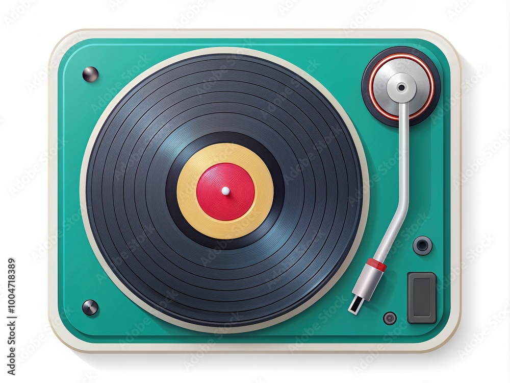 Retro style vinyl record turntable icon in simple vector illustration, sleek modern design, rounded edges, bold lines, and vibrant colors, music lover's delight. Retro style vinyl record turntable icon in simple vector illustration, sleek modern design, rounded edges, bold lines, and vibrant colors, music lover's delight.