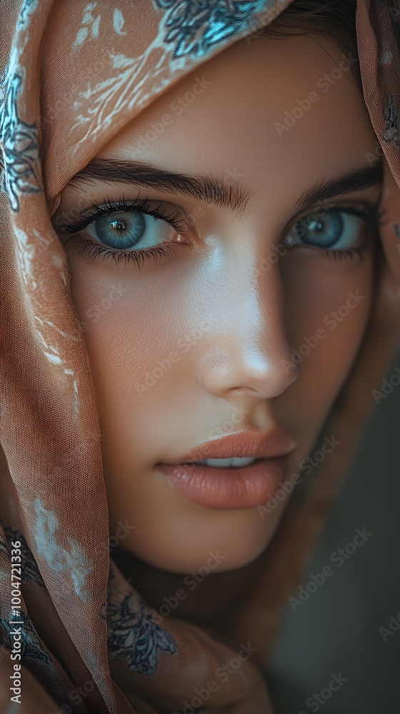 A young Middle Eastern girl with blue eyes wearing a hijab A young Middle Eastern girl with blue eyes wearing a hijab