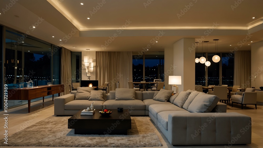 Modern living room with contemporary furniture and lighting Modern living room with contemporary furniture and lighting