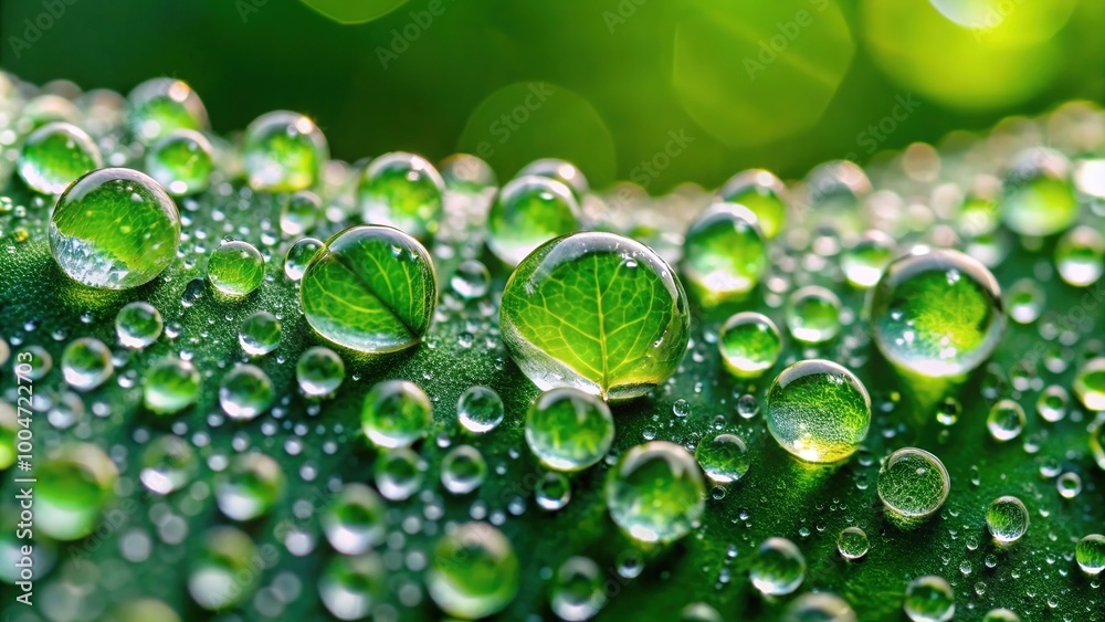 Gently falling rain creates a mesmerizing pattern of tiny droplets on a leaf's surface, glistening with dew, against a soft, blurred green background. Gently falling rain creates a mesmerizing pattern of tiny droplets on a leaf's surface, glistening with dew, against a soft, blurred green background.