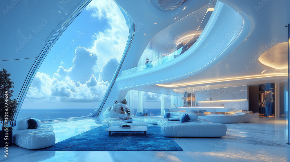 Fototapeta premium Sci fi futuristic white interior