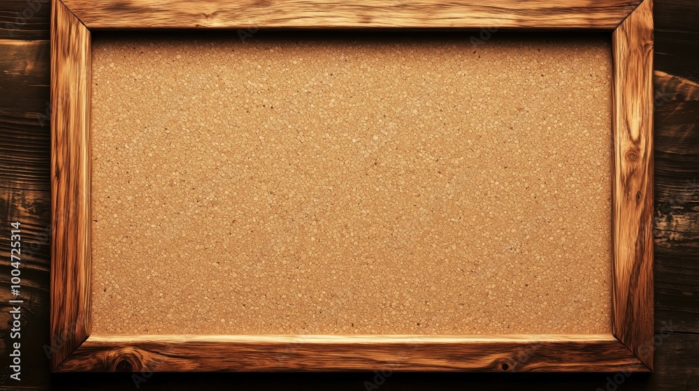 Fototapeta premium Wooden frame with a cork board inside. The board is empty and has no writing on it