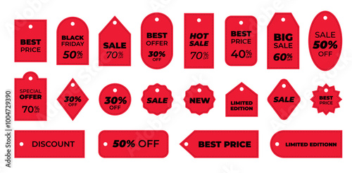 Sale tag discount set. Label vector template. Isolated objects on white background.