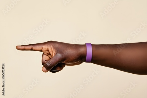 hand with purple wristband
