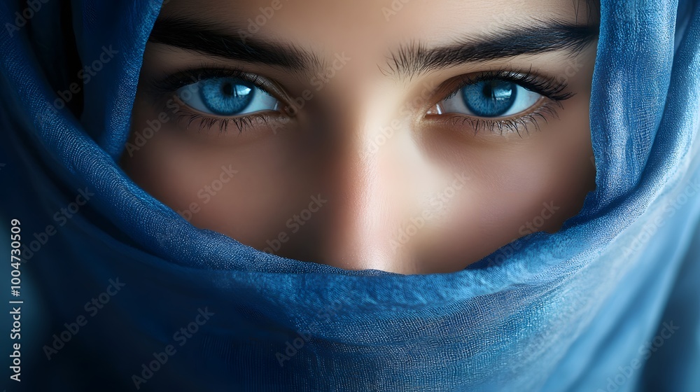 A young Middle Eastern girl with blue eyes wearing a hijab A young Middle Eastern girl with blue eyes wearing a hijab
