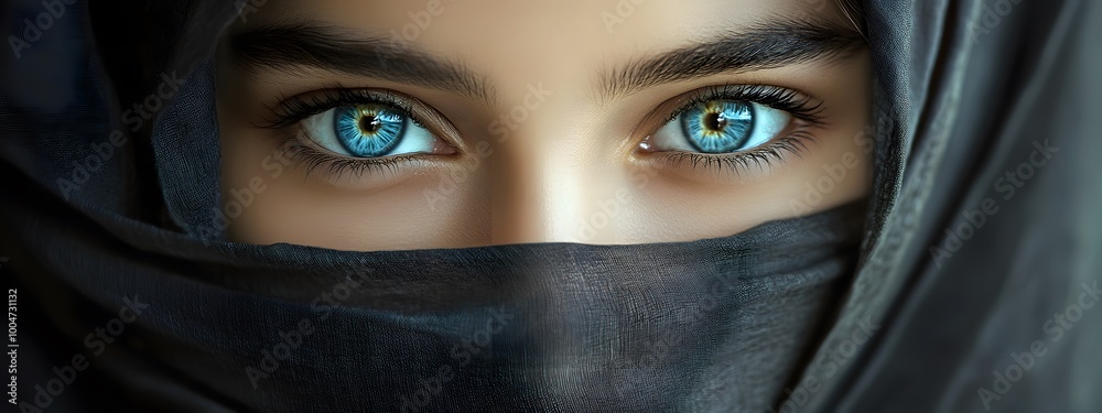 A young Middle Eastern girl with blue eyes wearing a hijab A young Middle Eastern girl with blue eyes wearing a hijab