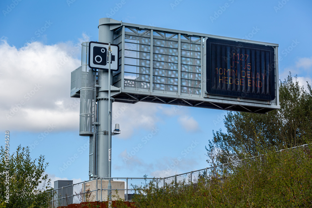 British motorway gantry sign over the M27 British motorway gantry sign over the M27