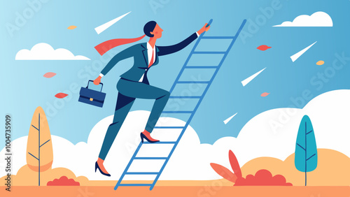 Business woman climbing ladder vector art illustration illustration photo