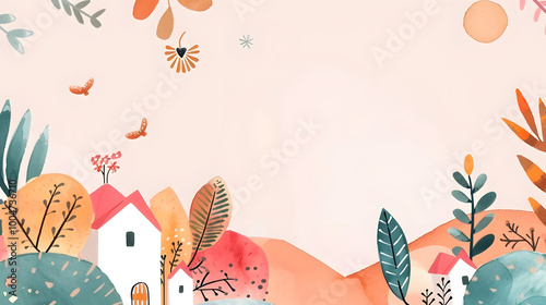 Vintage New England in Gentle Pastels With Copy And Text Space